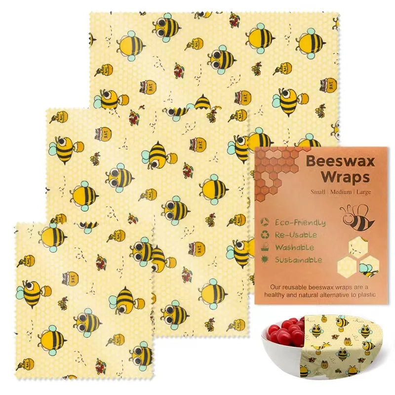 3PC/SET Beeswax Food Wraps Reusable Environmental Organic Cotton Wax Cloth Replace Household Plastic Wrap Washable Lemon Pattern