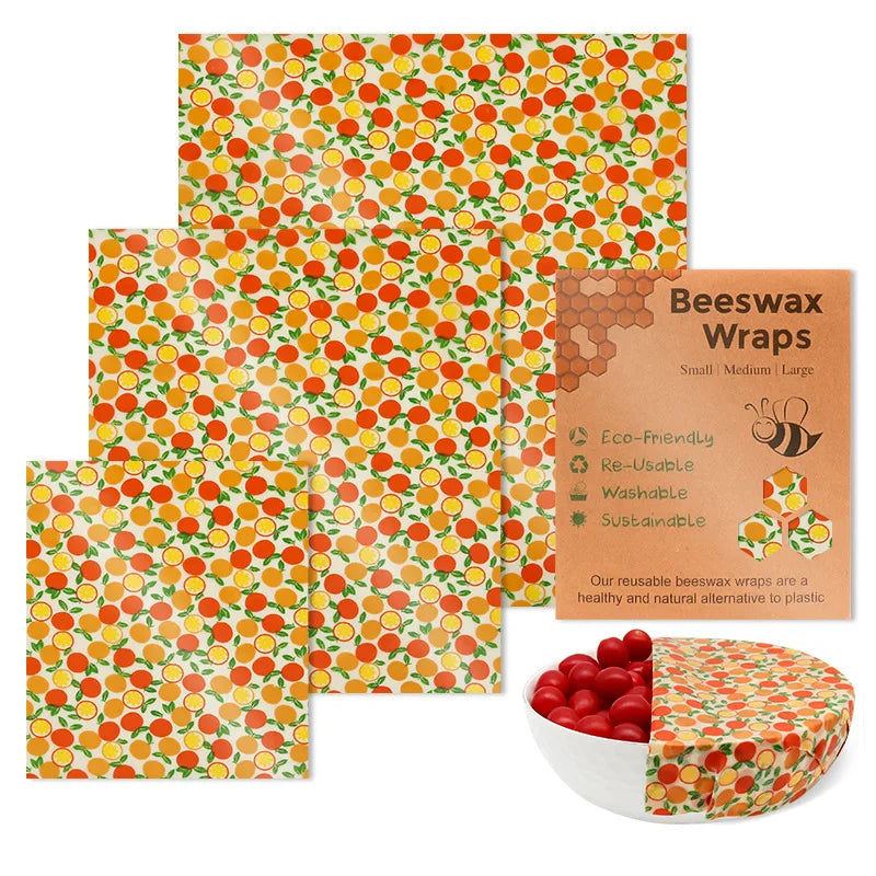 3PC/SET Beeswax Food Wraps Reusable Environmental Organic Cotton Wax Cloth Replace Household Plastic Wrap Washable Lemon Pattern