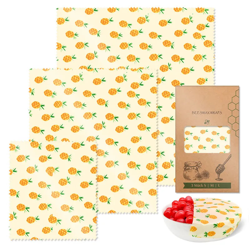 3PC/SET Beeswax Food Wraps Reusable Environmental Organic Cotton Wax Cloth Replace Household Plastic Wrap Washable Lemon Pattern