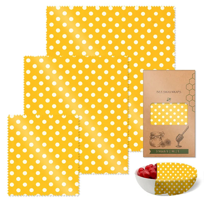 3PC/SET Beeswax Food Wraps Reusable Environmental Organic Cotton Wax Cloth Replace Household Plastic Wrap Washable Lemon Pattern