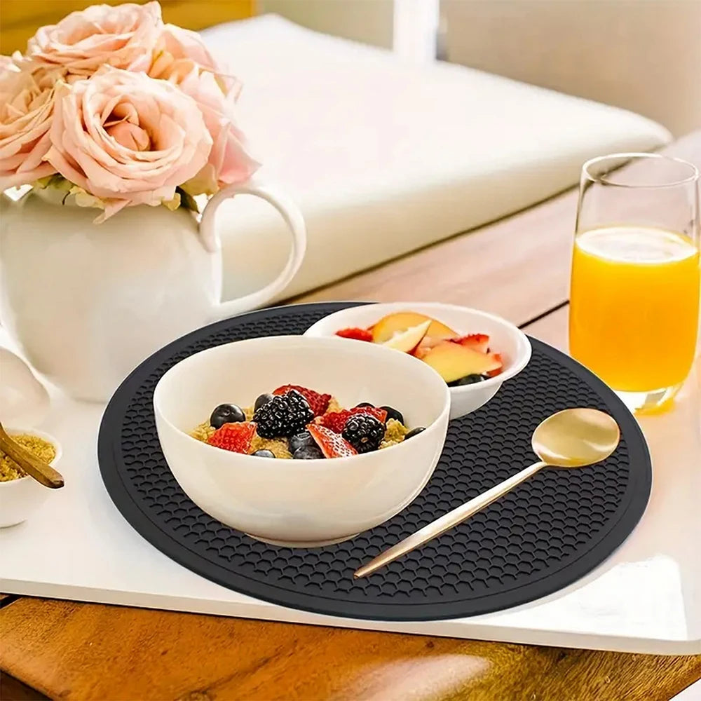 25cm Large Silicone Mat Coaster Heat Resistant Placemat Honeycomb Nonslip Pot Holder Table Mat Round Cup Mat Kitchen Accessories