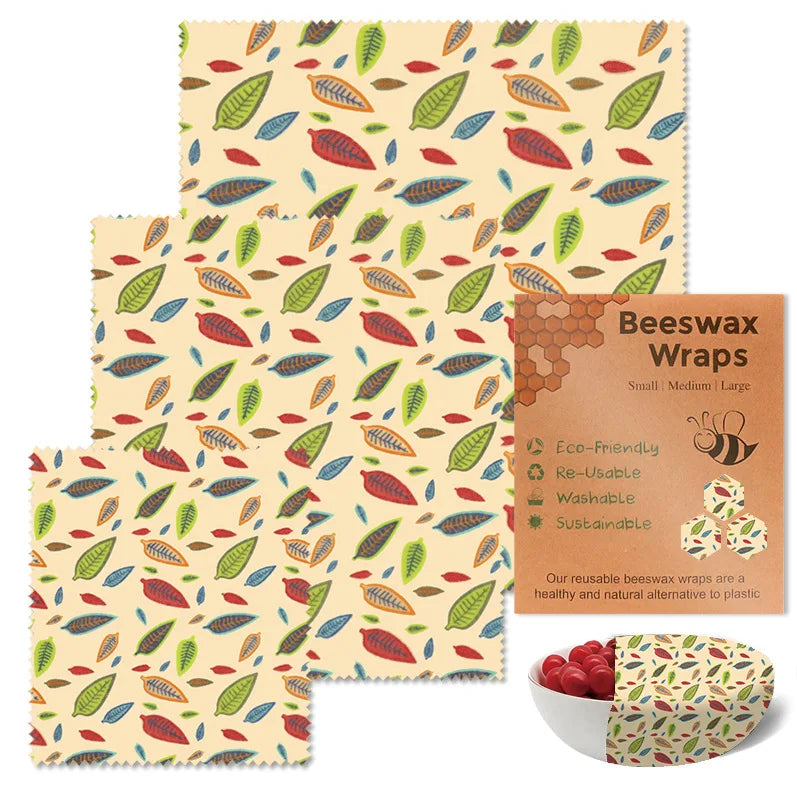 3PC/SET Beeswax Food Wraps Reusable Environmental Organic Cotton Wax Cloth Replace Household Plastic Wrap Washable Lemon Pattern