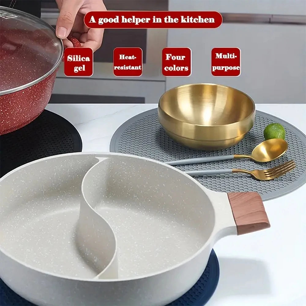 25cm Large Silicone Mat Coaster Heat Resistant Placemat Honeycomb Nonslip Pot Holder Table Mat Round Cup Mat Kitchen Accessories