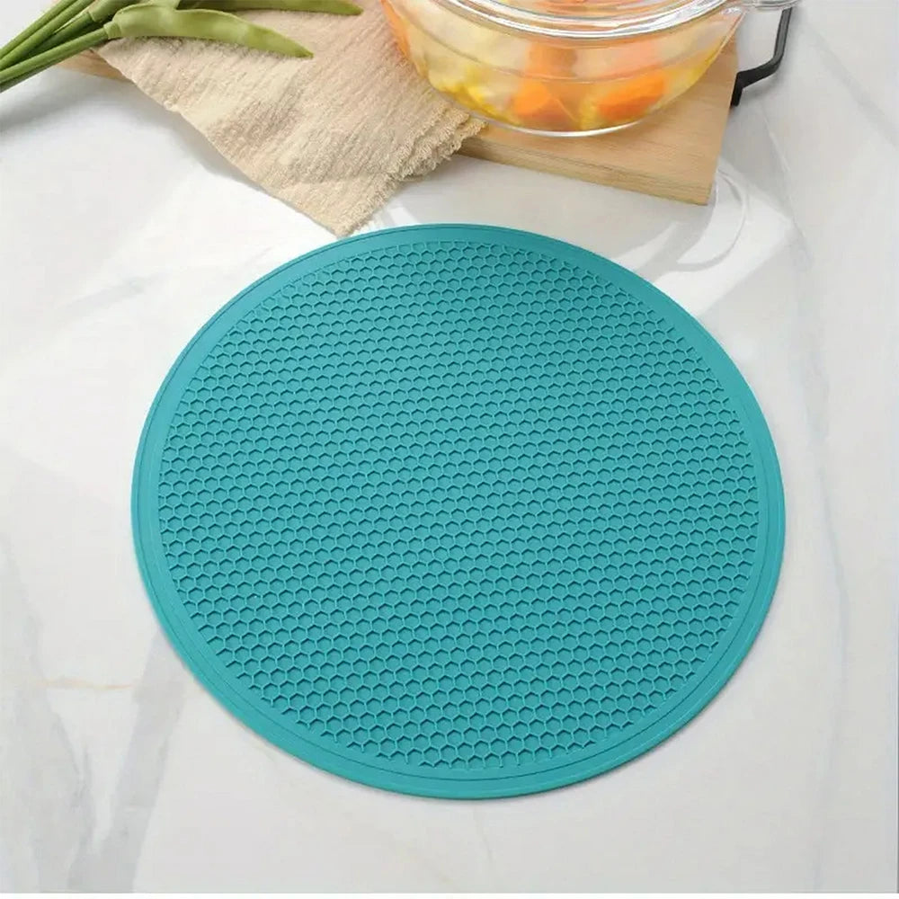25cm Large Silicone Mat Coaster Heat Resistant Placemat Honeycomb Nonslip Pot Holder Table Mat Round Cup Mat Kitchen Accessories